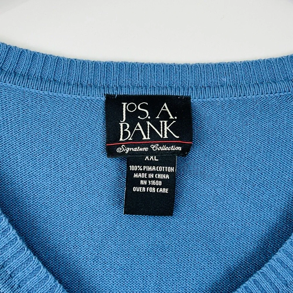 Jos. A. Bank V Neck Sweater Size XXL Blue 100% Pima‎ Cotton Ribbed